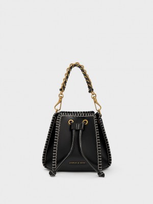 bucket bags Charles And Keith Circe Stitch-Trim μαυρα | 36981-GCXS