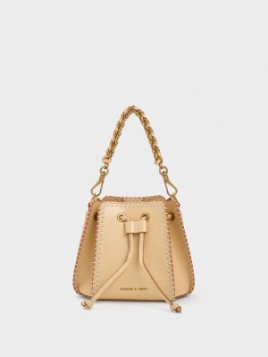 bucket bags Charles And Keith Circe Stitch-Trim Μπεζ | 14375-BNRS