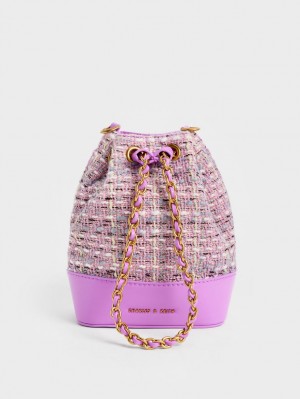 bucket bags Charles And Keith Dancer Tweed Drawstring μωβ | 86139-EQSI