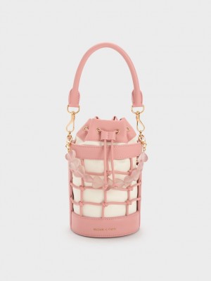 bucket bags Charles And Keith Heart Motif Caged ροζ | 18203-MKDC