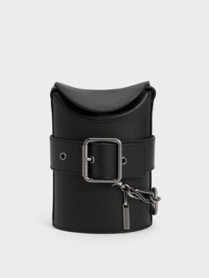bucket bags Charles And Keith Jules δερματινα Belted μαυρα | 50492-ORAT