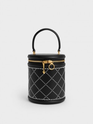 bucket bags Charles And Keith Marietta Bead-Embellished μαυρα | 78590-NQSY