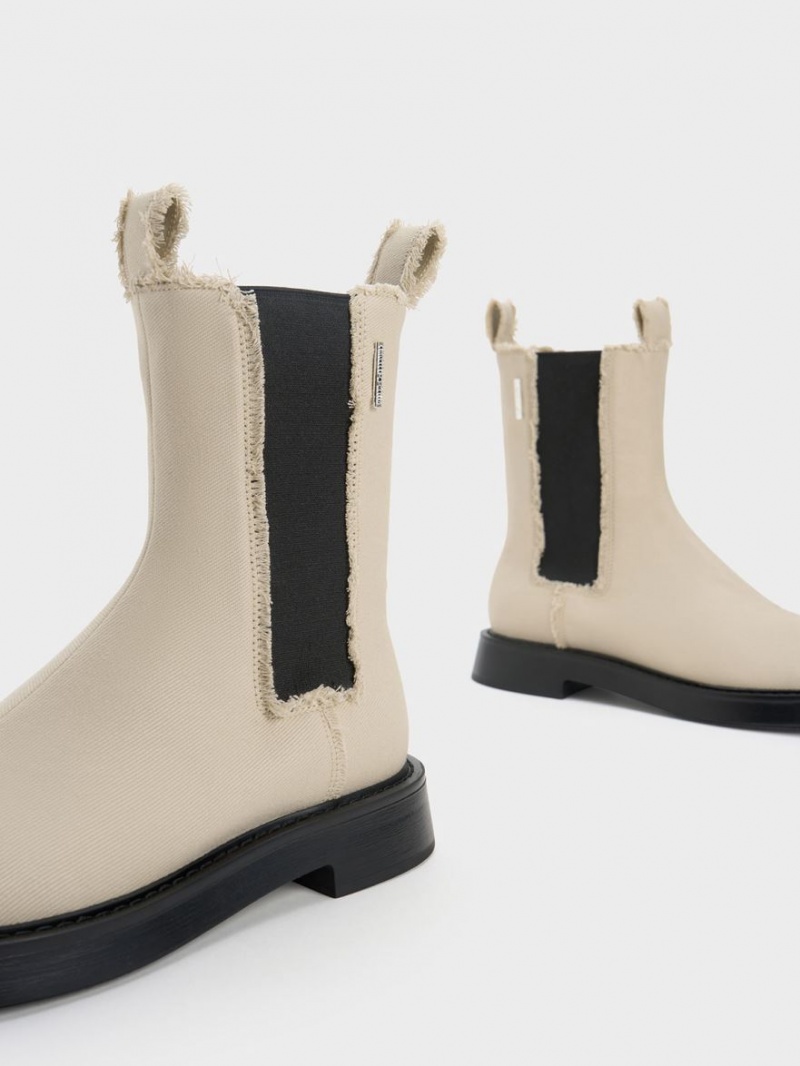 Chelsea Boots Charles And Keith Bryn Denim Μπεζ | 61478-OCXB