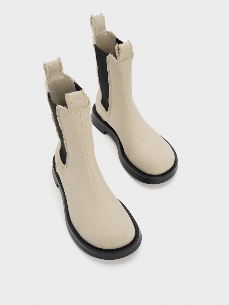 Chelsea Boots Charles And Keith Bryn Denim Μπεζ | 61478-OCXB