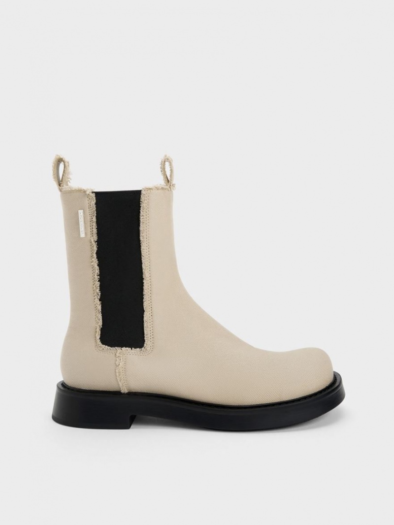 Chelsea Boots Charles And Keith Bryn Denim Μπεζ | 61478-OCXB
