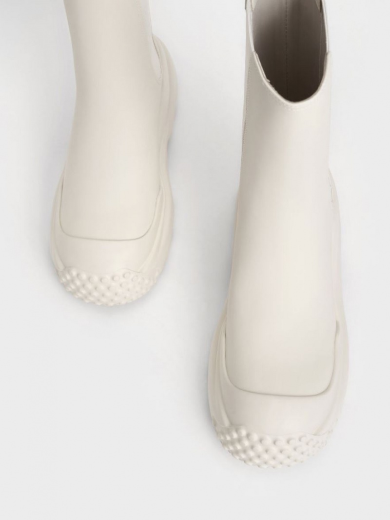 Chelsea Boots Charles And Keith Elba Round-toe ασπρα | 18975-WDGC