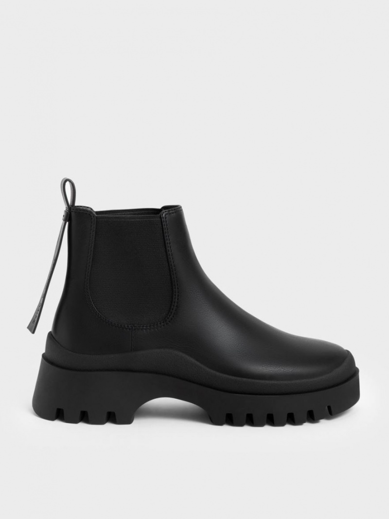 Chelsea Boots Charles And Keith Extended Pull Tab μαυρα | 68045-KXFR