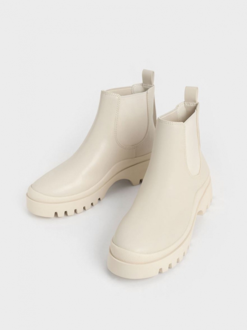 Chelsea Boots Charles And Keith Extended Pull Tab κρέμα | 86519-CDUZ