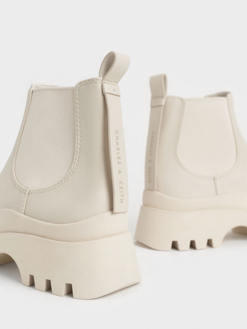 Chelsea Boots Charles And Keith Extended Pull Tab κρέμα | 86519-CDUZ