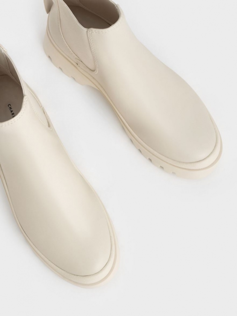 Chelsea Boots Charles And Keith Extended Pull Tab κρέμα | 86519-CDUZ