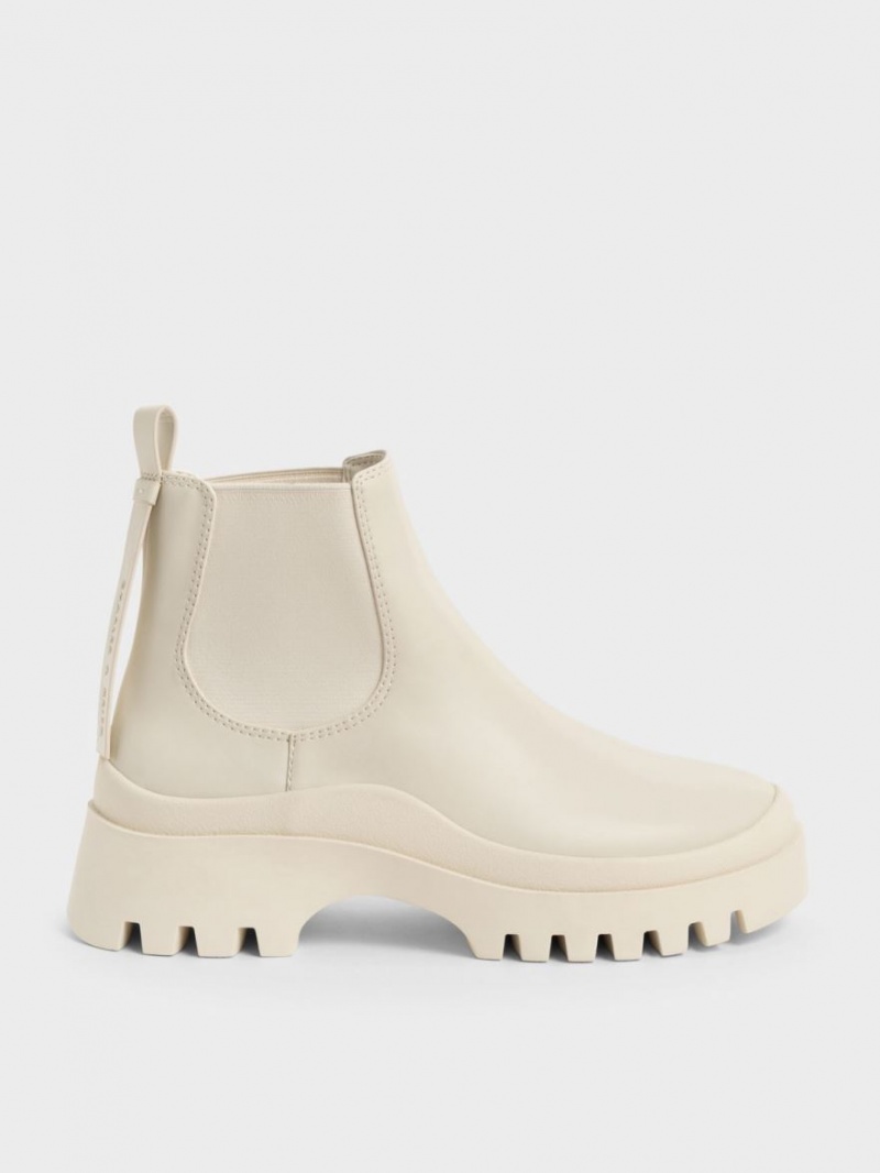 Chelsea Boots Charles And Keith Extended Pull Tab κρέμα | 86519-CDUZ