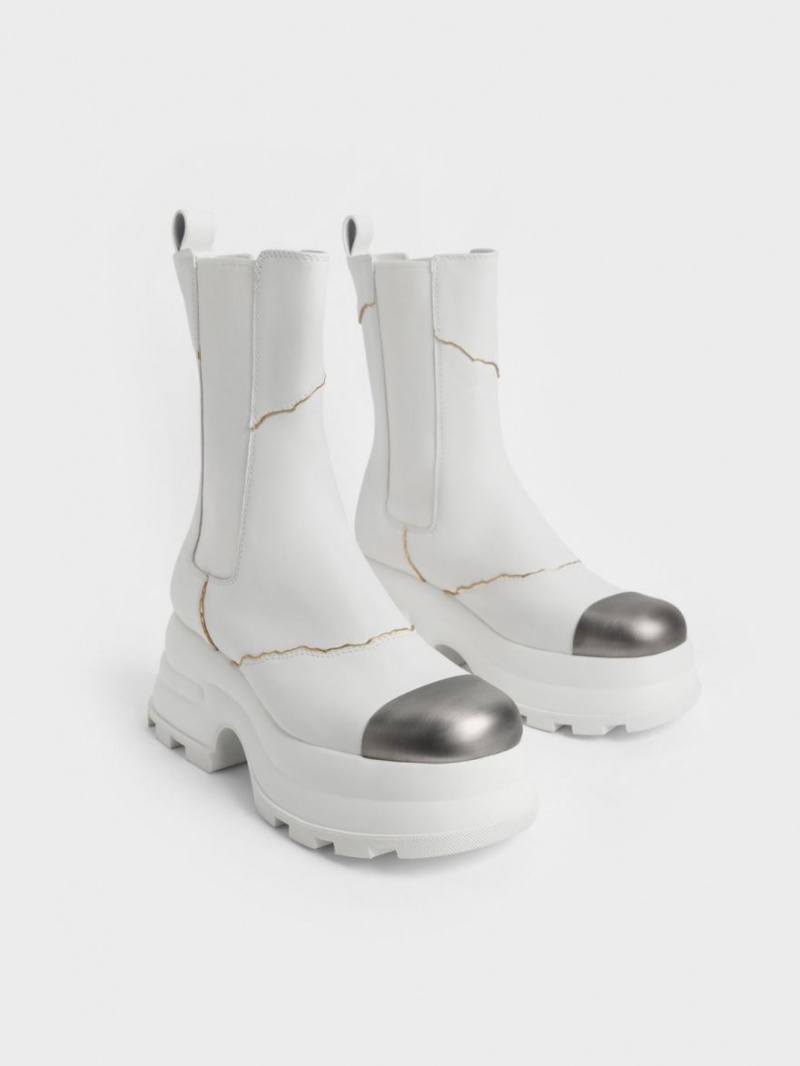 Chelsea Boots Charles And Keith Jules δερματινα ασπρα | 20539-ERLP