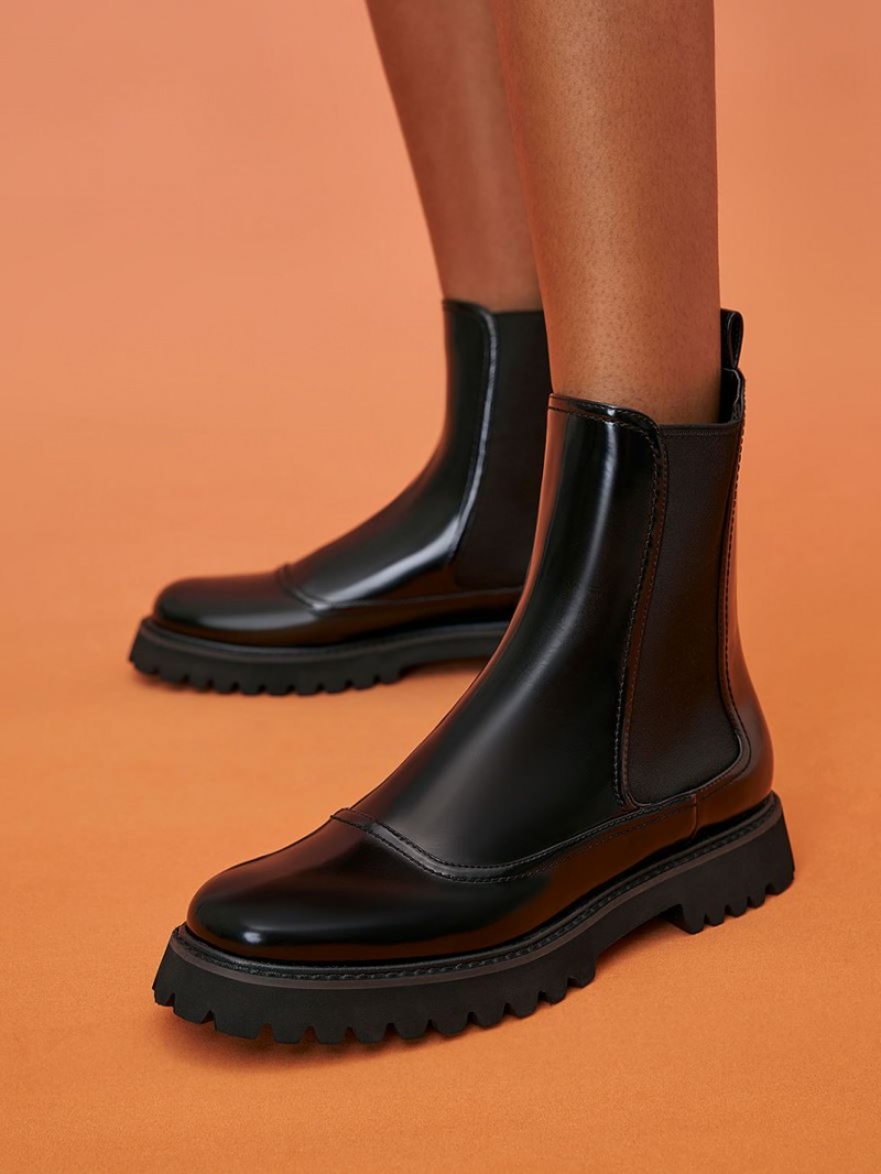 Chelsea Boots Charles And Keith Ridged-Sole μαυρα | 08271-KQTD