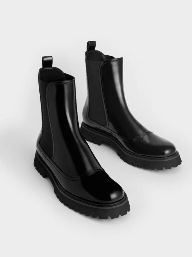 Chelsea Boots Charles And Keith Ridged-Sole μαυρα | 08271-KQTD