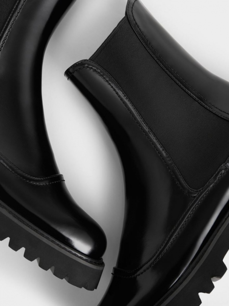 Chelsea Boots Charles And Keith Ridged-Sole μαυρα | 08271-KQTD