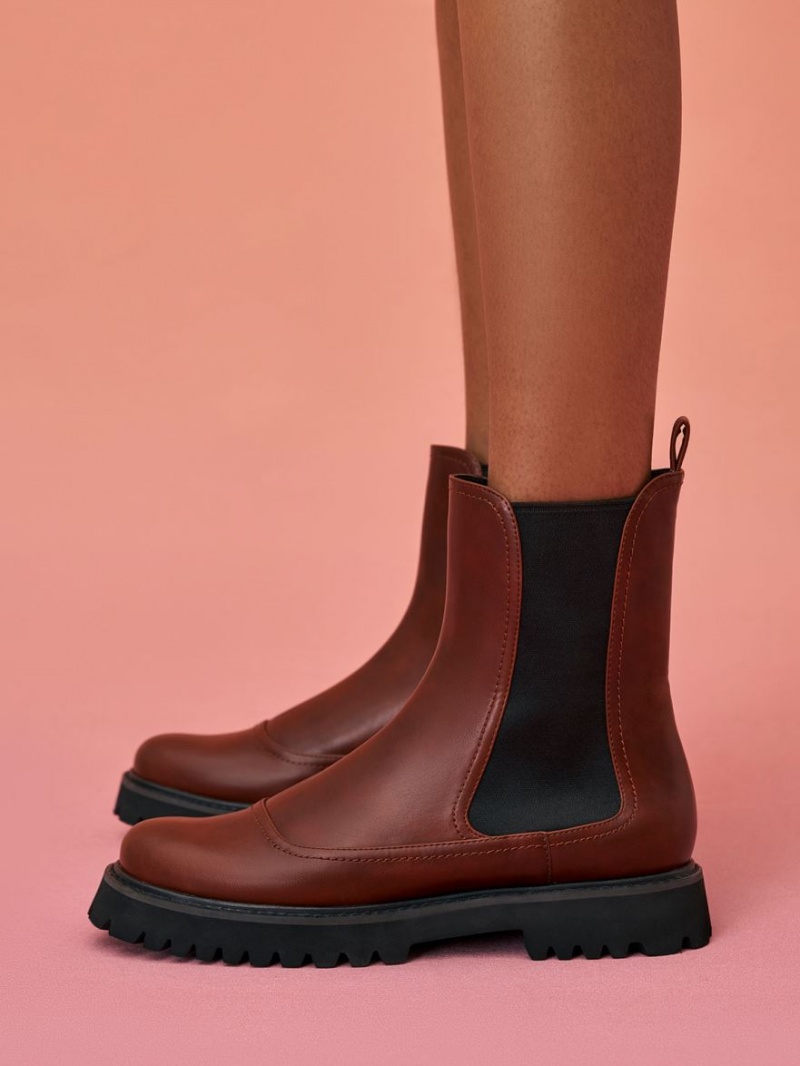 Chelsea Boots Charles And Keith Ridged-Sole σκούρο κοκκινα | 90784-UQWI