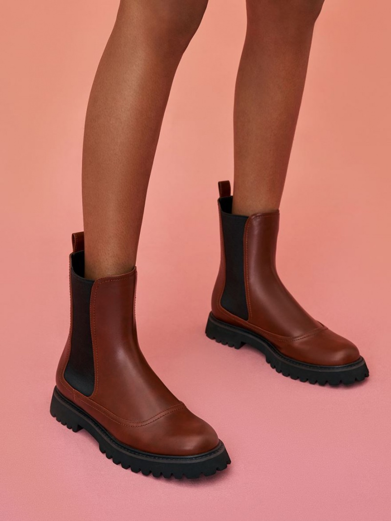 Chelsea Boots Charles And Keith Ridged-Sole σκούρο κοκκινα | 90784-UQWI