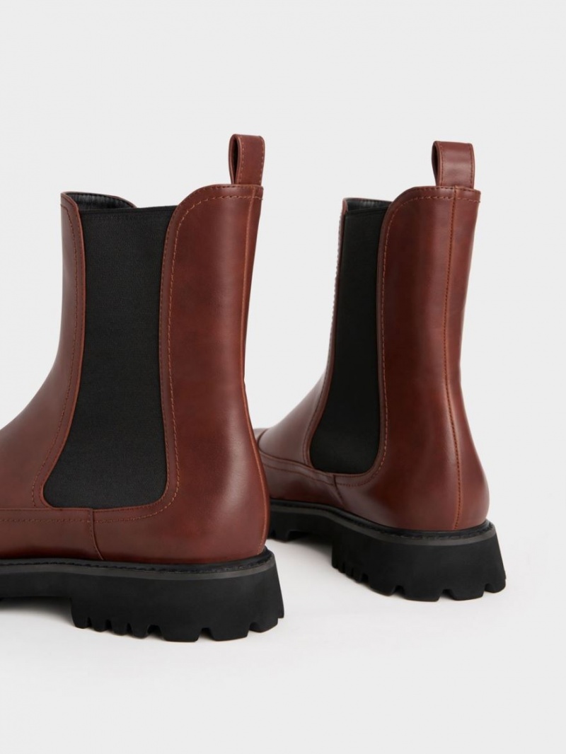 Chelsea Boots Charles And Keith Ridged-Sole σκούρο κοκκινα | 90784-UQWI