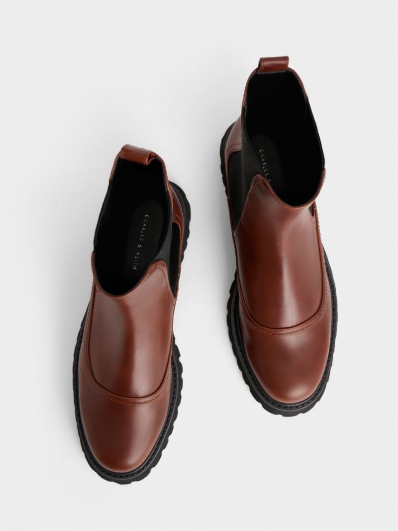 Chelsea Boots Charles And Keith Ridged-Sole σκούρο κοκκινα | 90784-UQWI