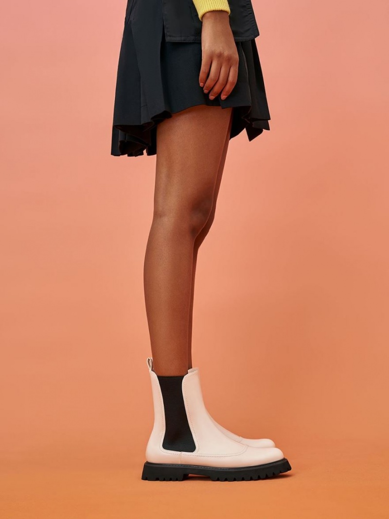 Chelsea Boots Charles And Keith Ridged-Sole ασπρα | 41896-NDTK