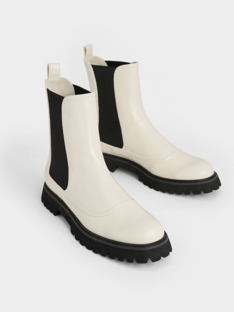 Chelsea Boots Charles And Keith Ridged-Sole ασπρα | 41896-NDTK
