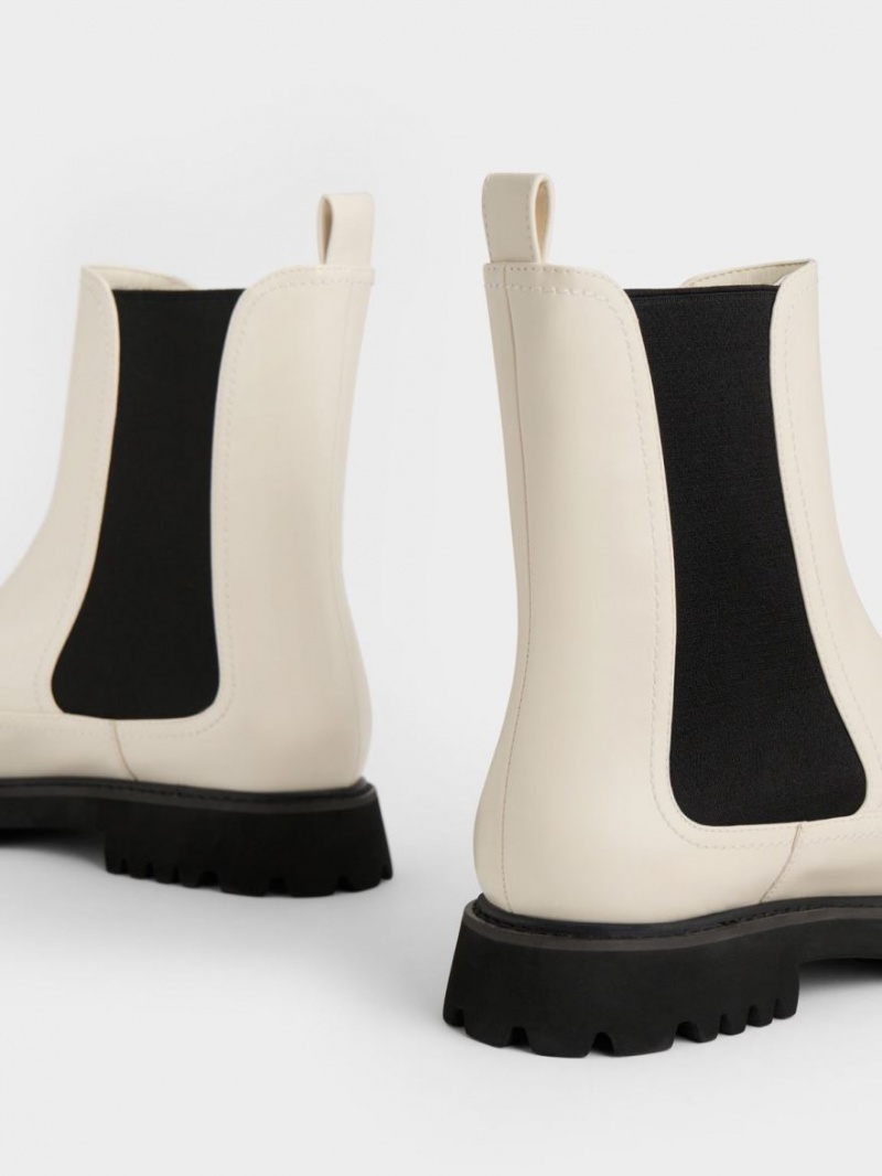 Chelsea Boots Charles And Keith Ridged-Sole ασπρα | 41896-NDTK