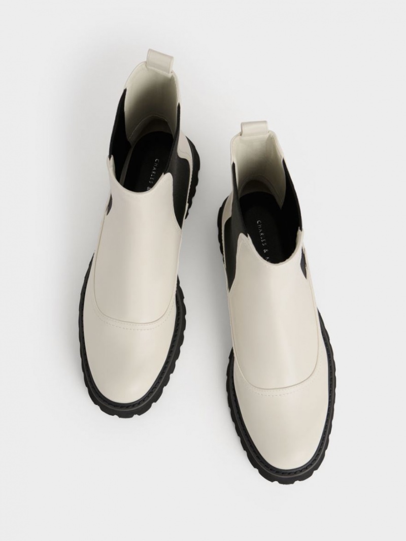 Chelsea Boots Charles And Keith Ridged-Sole ασπρα | 41896-NDTK