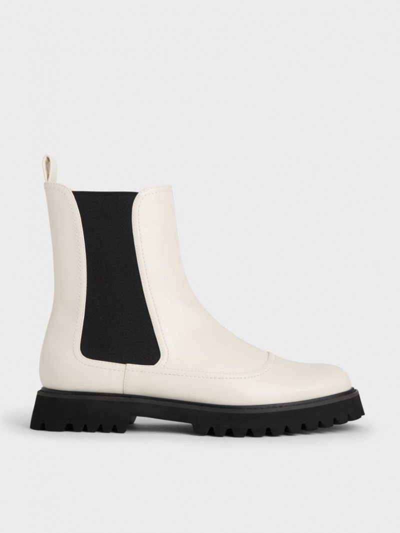 Chelsea Boots Charles And Keith Ridged-Sole ασπρα | 41896-NDTK