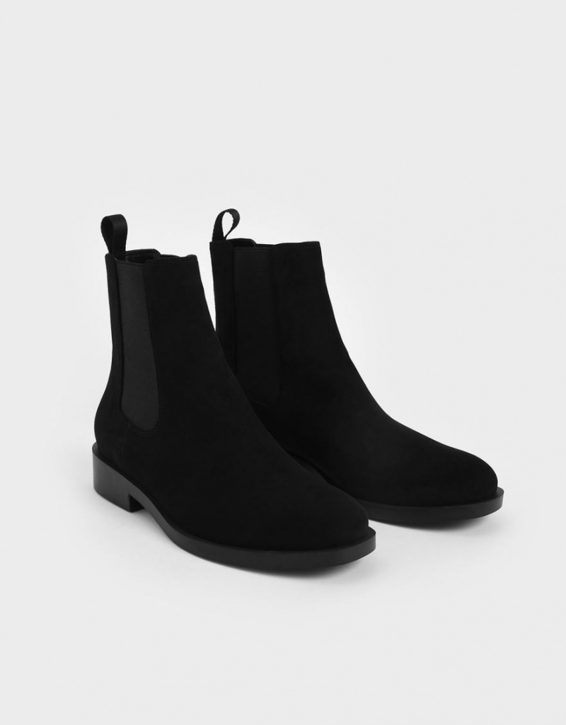 Chelsea Boots Charles And Keith Textured Round toe μαυρα | 31047-WCGD