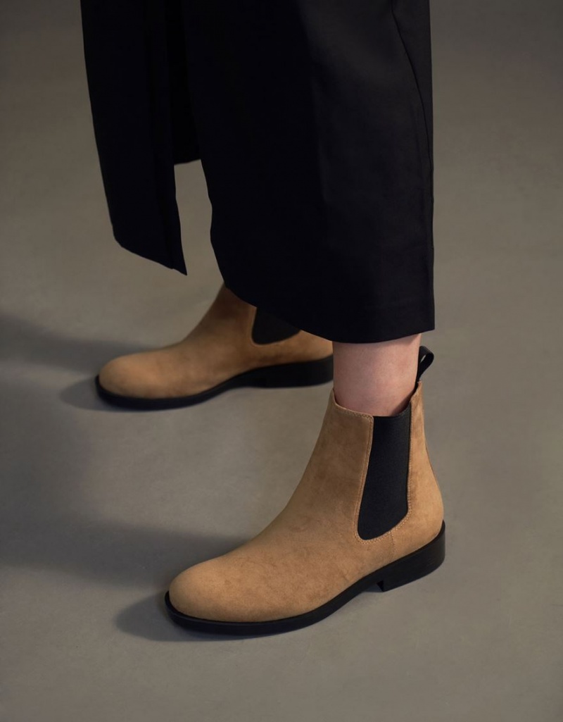 Chelsea Boots Charles And Keith Textured Round toe καφε | 76904-YKJW
