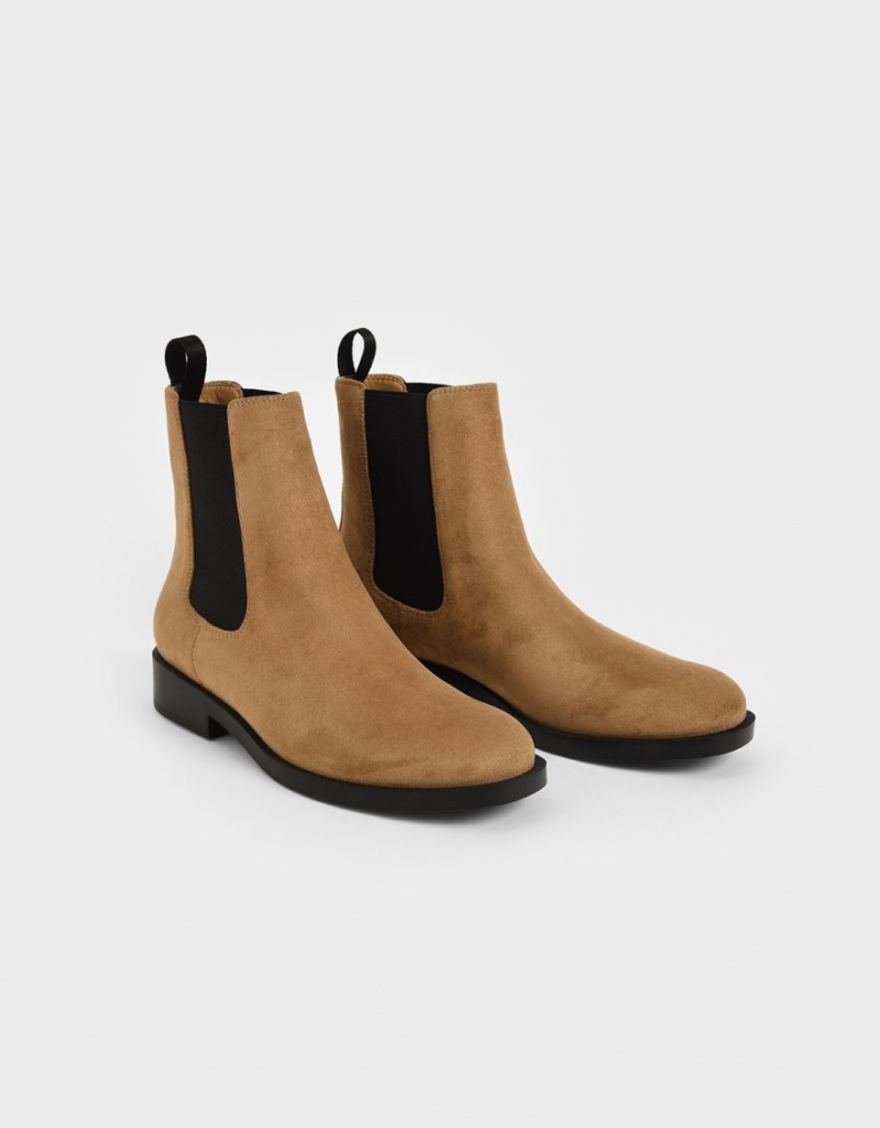 Chelsea Boots Charles And Keith Textured Round toe καφε | 76904-YKJW