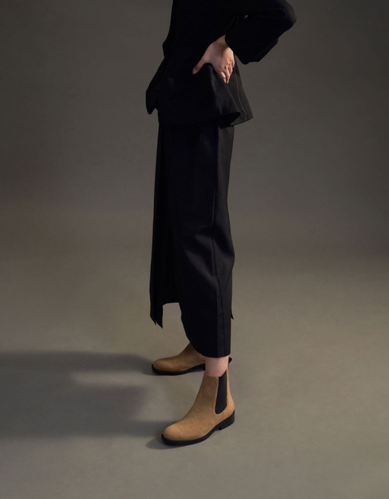Chelsea Boots Charles And Keith Textured Round toe καφε | 76904-YKJW