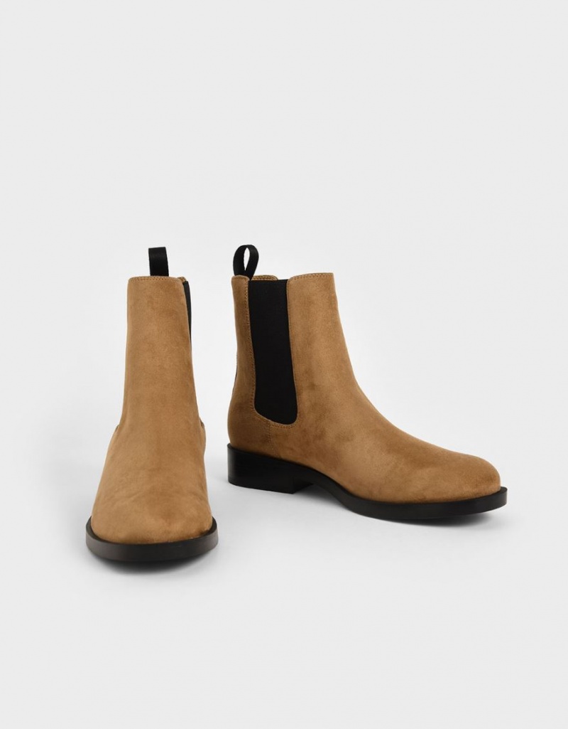 Chelsea Boots Charles And Keith Textured Round toe καφε | 76904-YKJW