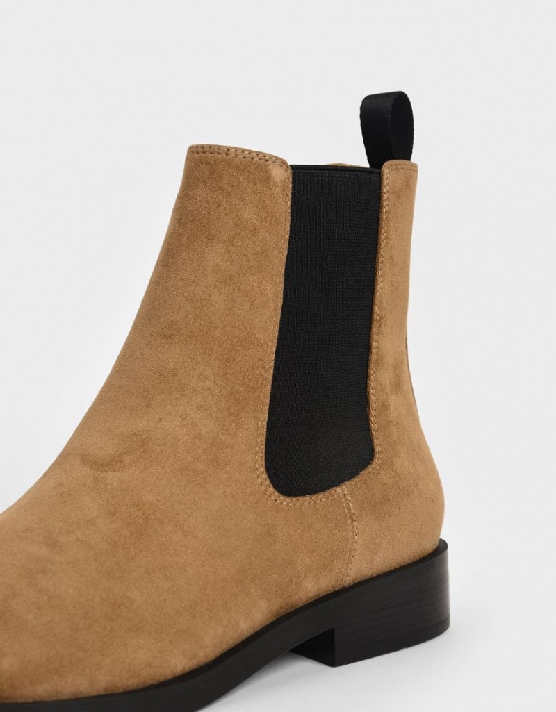 Chelsea Boots Charles And Keith Textured Round toe καφε | 76904-YKJW