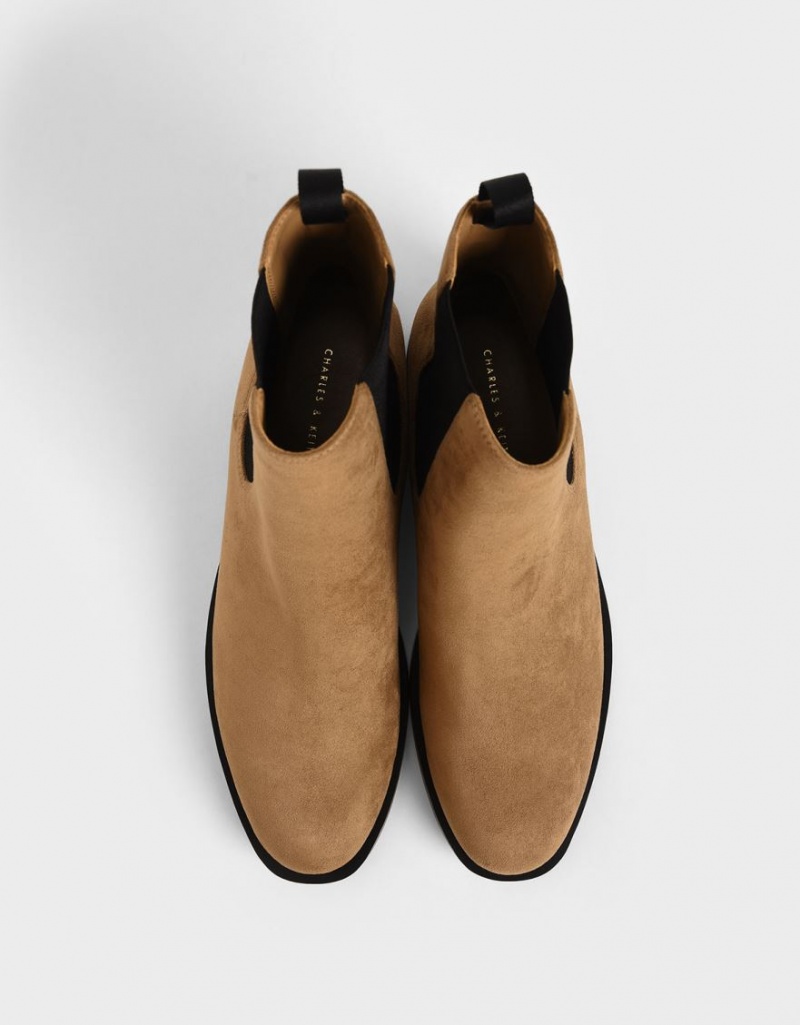 Chelsea Boots Charles And Keith Textured Round toe καφε | 76904-YKJW