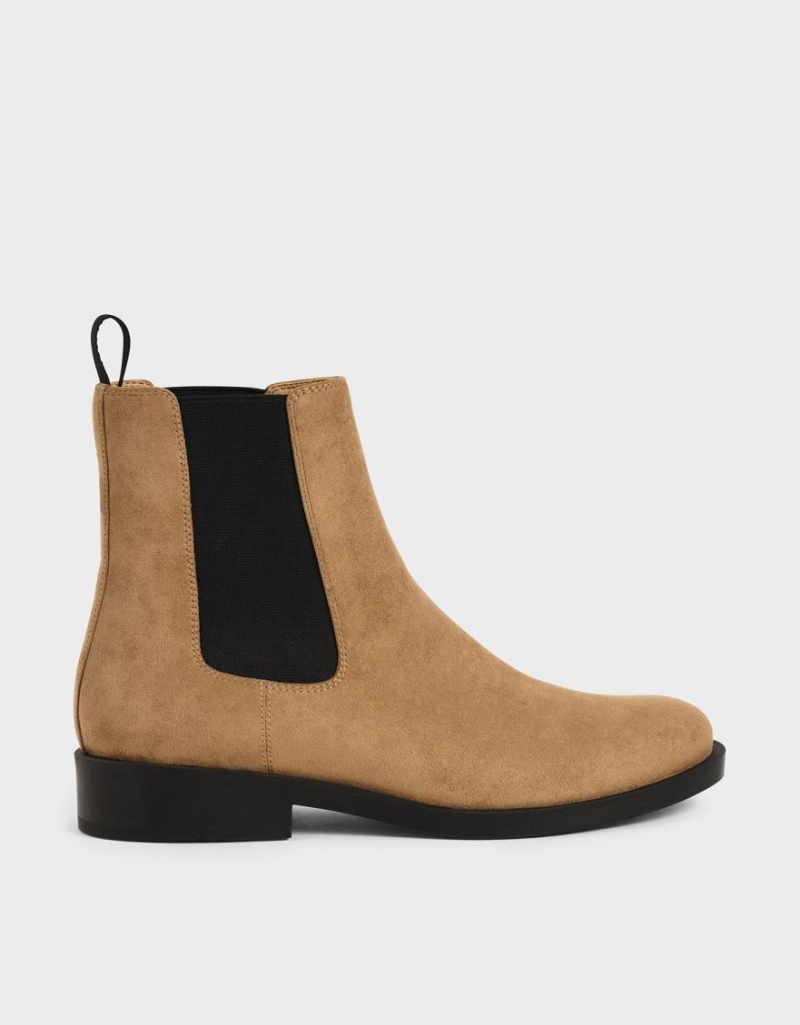 Chelsea Boots Charles And Keith Textured Round toe καφε | 76904-YKJW