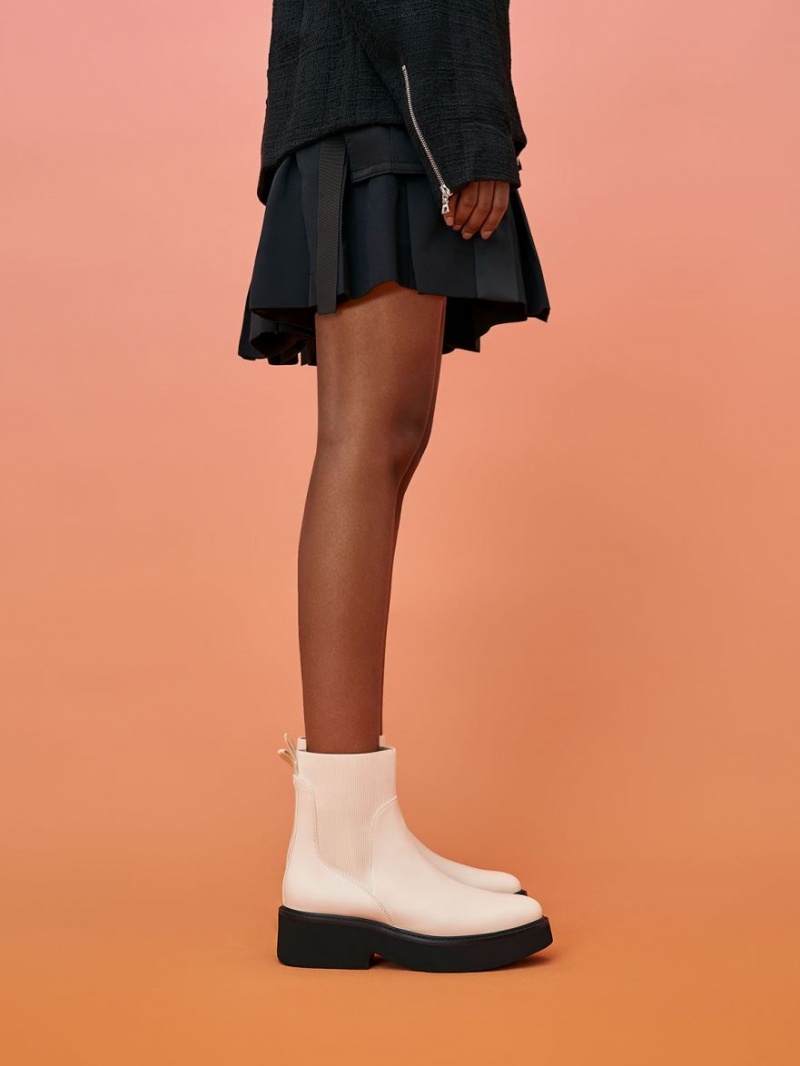 Chelsea Boots Charles And Keith Χοντρός flatforms κρέμα | 24367-TUVC