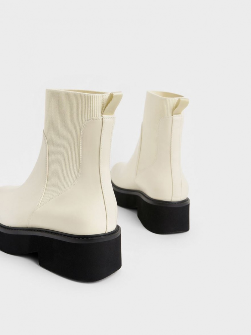 Chelsea Boots Charles And Keith Χοντρός flatforms κρέμα | 24367-TUVC