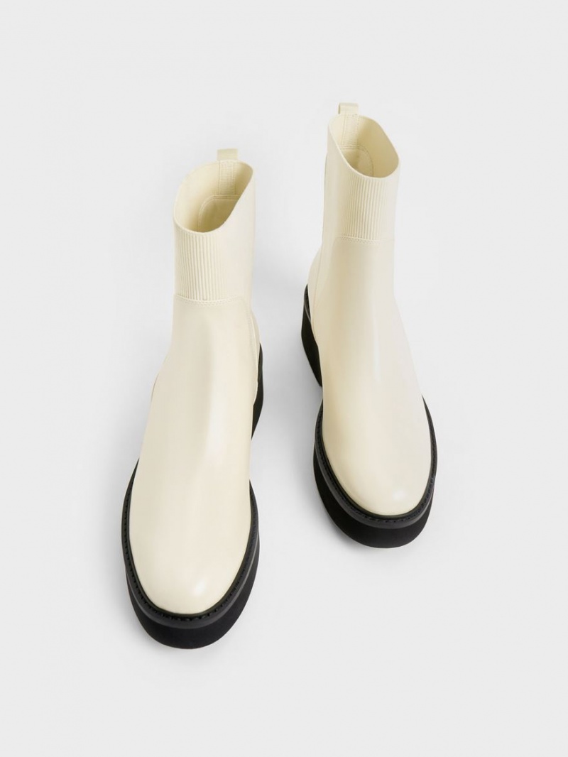Chelsea Boots Charles And Keith Χοντρός flatforms κρέμα | 24367-TUVC