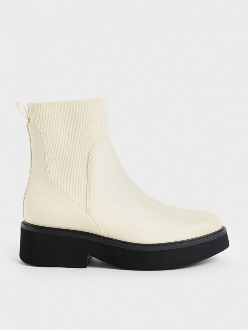 Chelsea Boots Charles And Keith Χοντρός flatforms κρέμα | 24367-TUVC