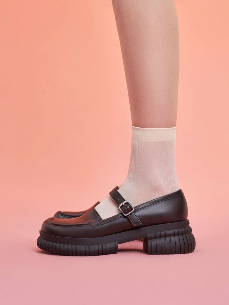 Loafers Charles And Keith Buckled Mary Jane σκούρο καφε | 24910-SVWR