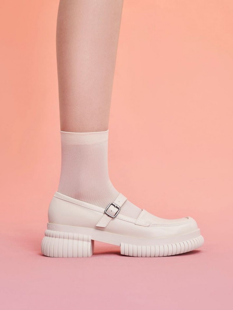 Loafers Charles And Keith Buckled Mary Jane ασπρα | 60582-UKXT