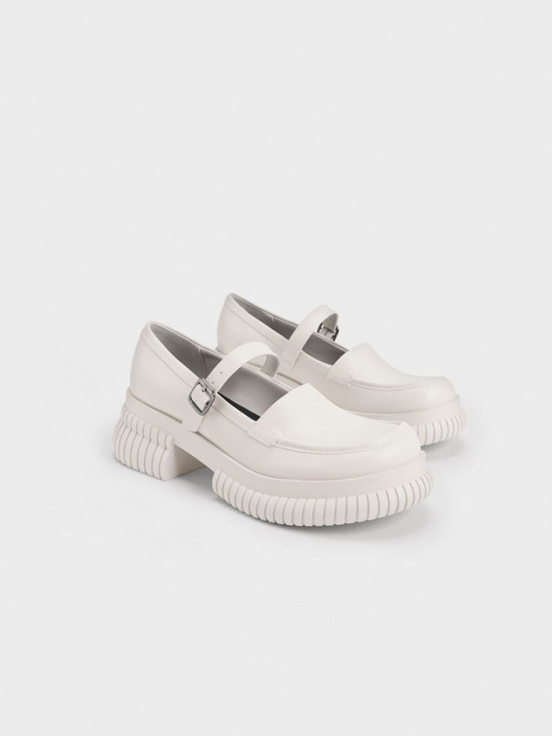 Loafers Charles And Keith Buckled Mary Jane ασπρα | 60582-UKXT