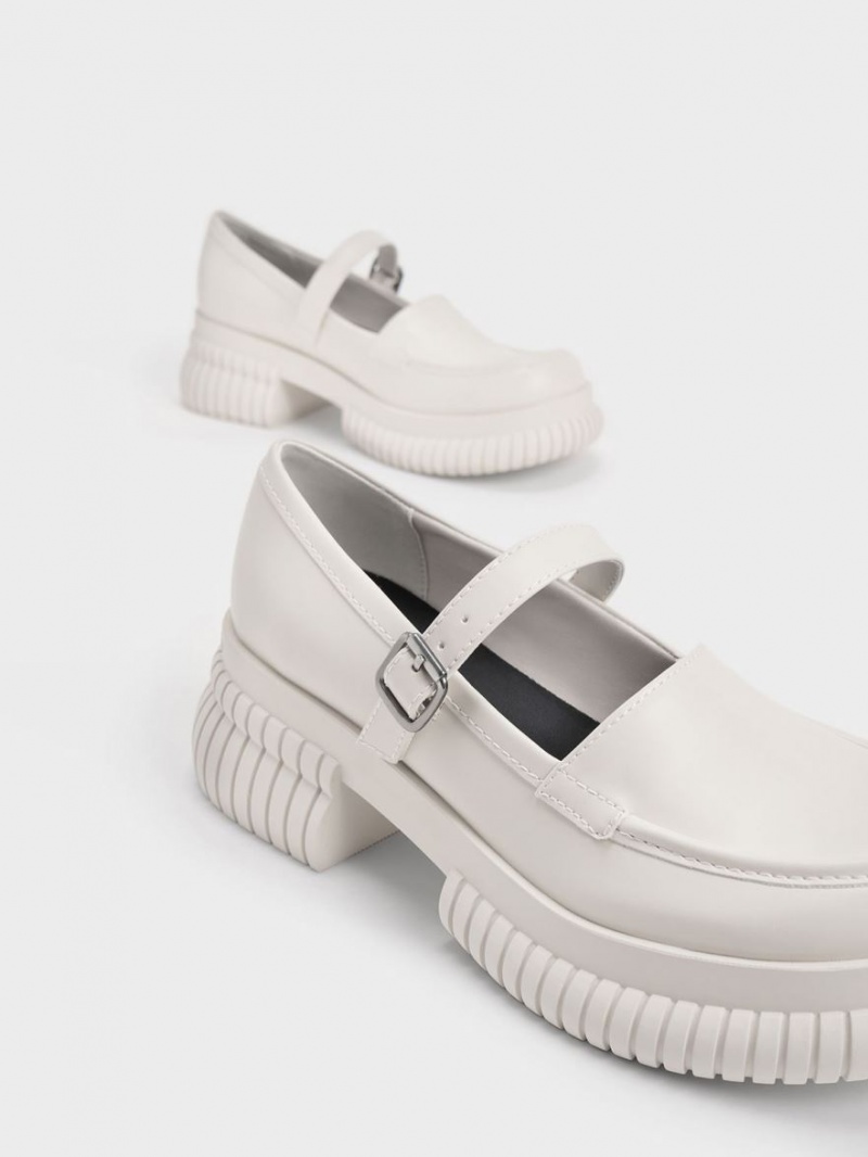 Loafers Charles And Keith Buckled Mary Jane ασπρα | 60582-UKXT
