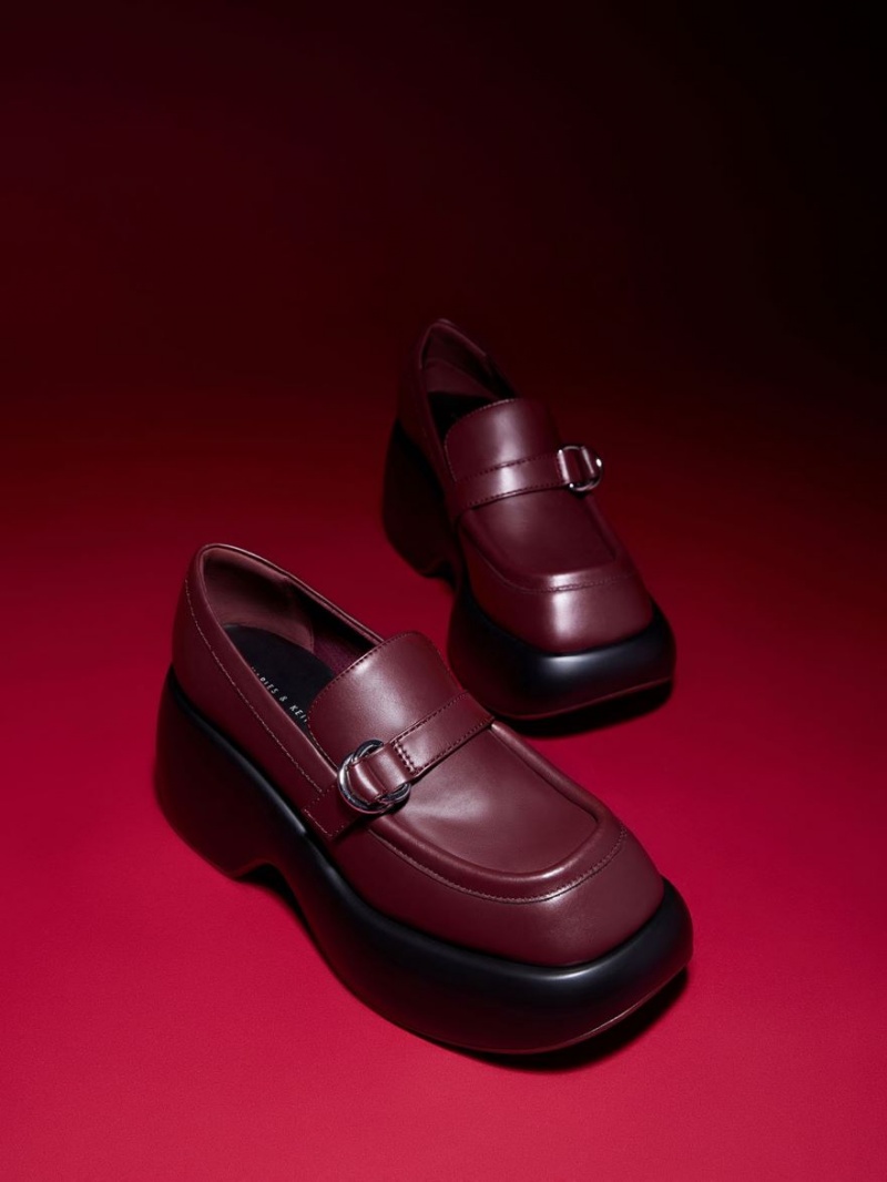 Loafers Charles And Keith Buckled flatforms Penny μπορντο | 16492-TYRQ