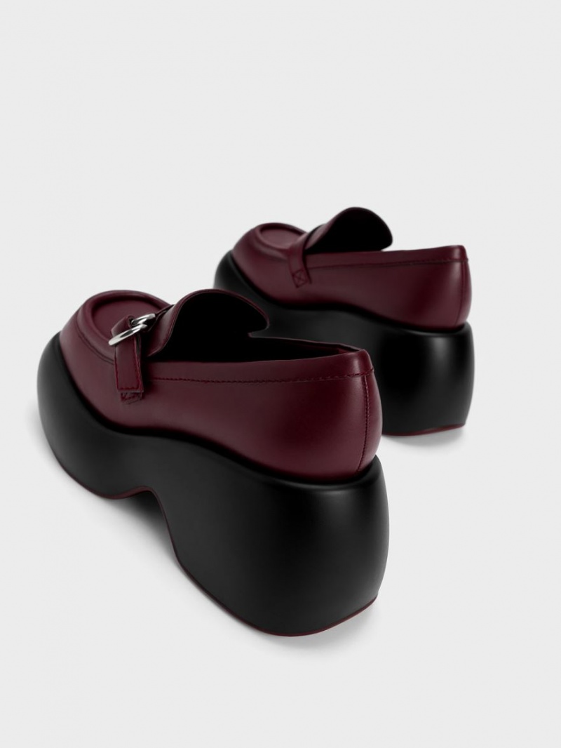 Loafers Charles And Keith Buckled flatforms Penny μπορντο | 16492-TYRQ