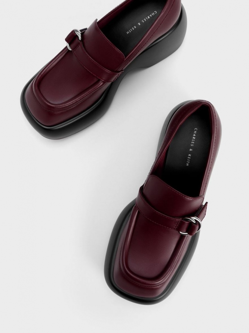 Loafers Charles And Keith Buckled flatforms Penny μπορντο | 16492-TYRQ