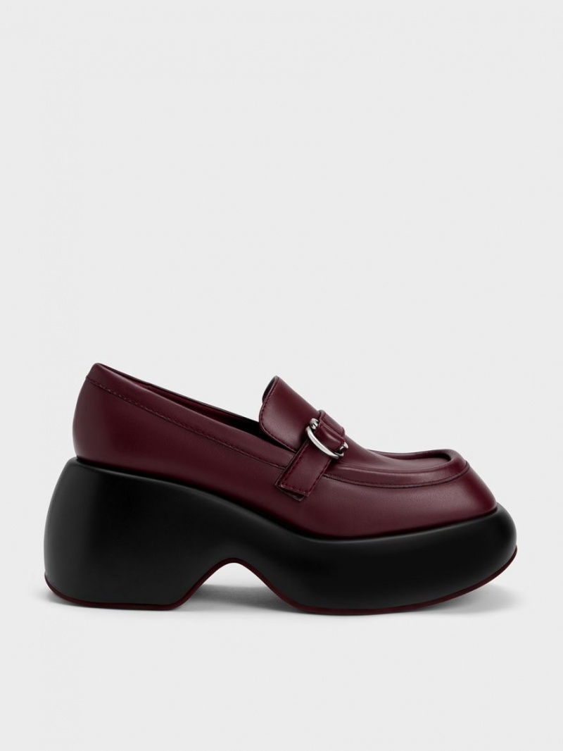Loafers Charles And Keith Buckled flatforms Penny μπορντο | 16492-TYRQ