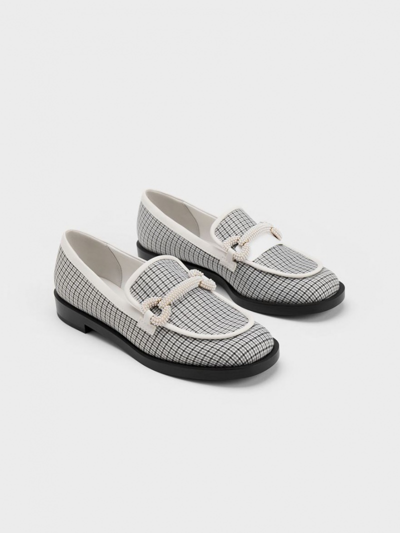 Loafers Charles And Keith Checkered Beaded λουρακια γκρι | 79284-IVRG
