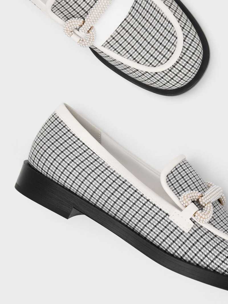 Loafers Charles And Keith Checkered Beaded λουρακια γκρι | 79284-IVRG